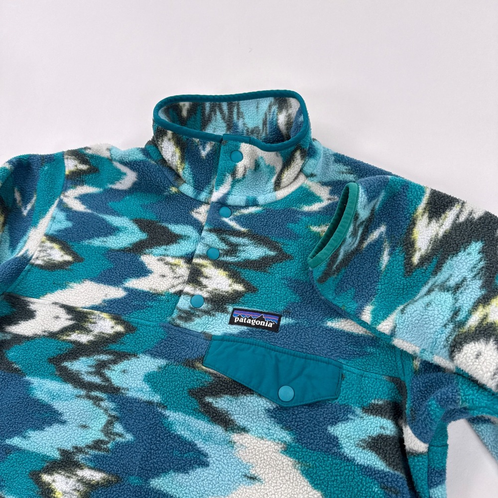 Patagonia Synchilla Snap T Pullover Fleece Womens Small Blue Aztec Geometric